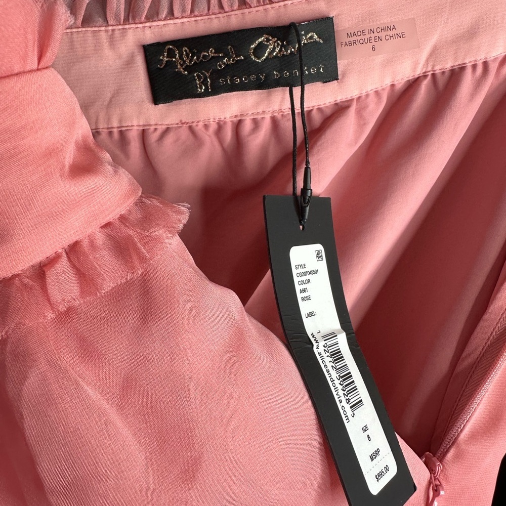 NWT ALICE + OLIVIA Carisa braid-trimmed chiffon gown in Rose Size 6 - Picture 6 of 10